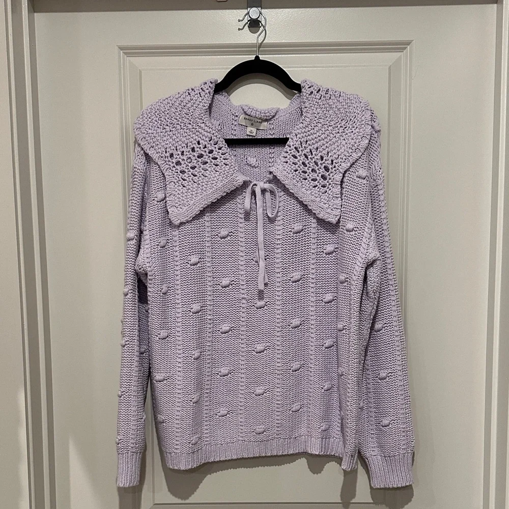 Sandy Liang Lilac Knit Sweater with Crochet Detail - Picture 1 of 6